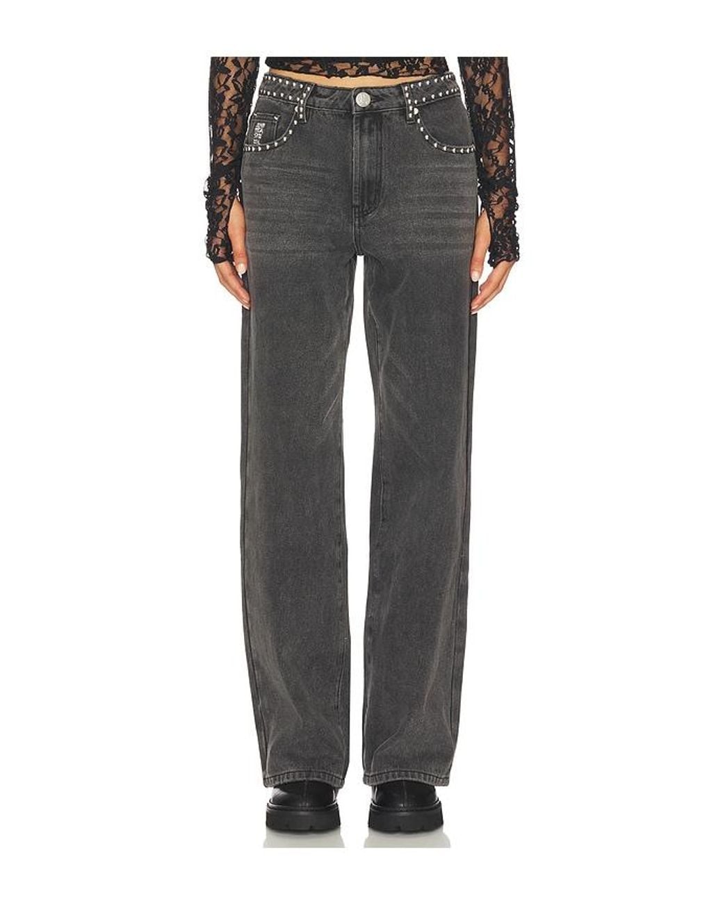 One Teaspoon Gray Jackson Mid Waist Wide Leg Jeans