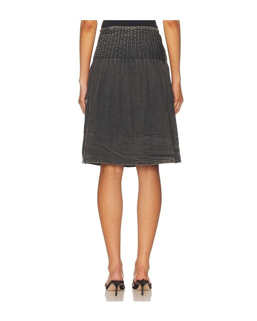 Free People Black Peyton Pintuck Midi Skirt