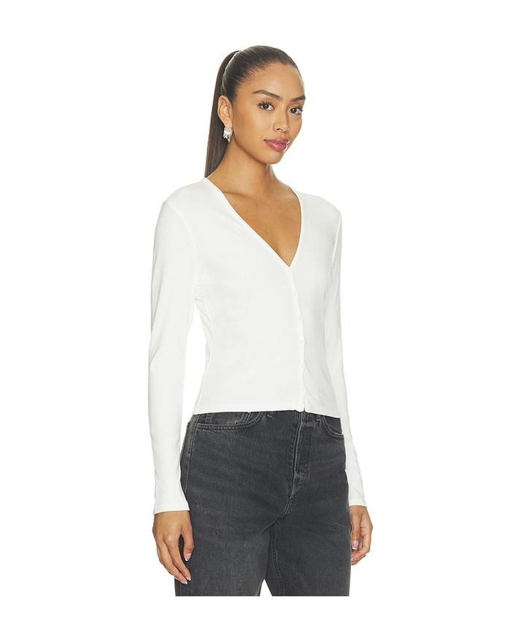 GOOD AMERICAN White The Rib V Neck Cardigan