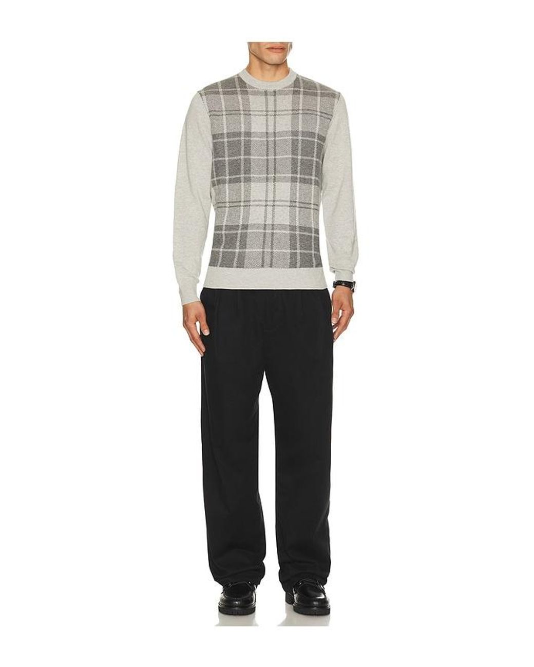Barbour Gray Mineral Tartan Crew Sweater for men