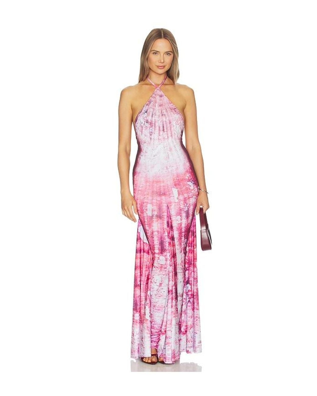 DI PETSA Pink Shell Halter Neck Long Dress