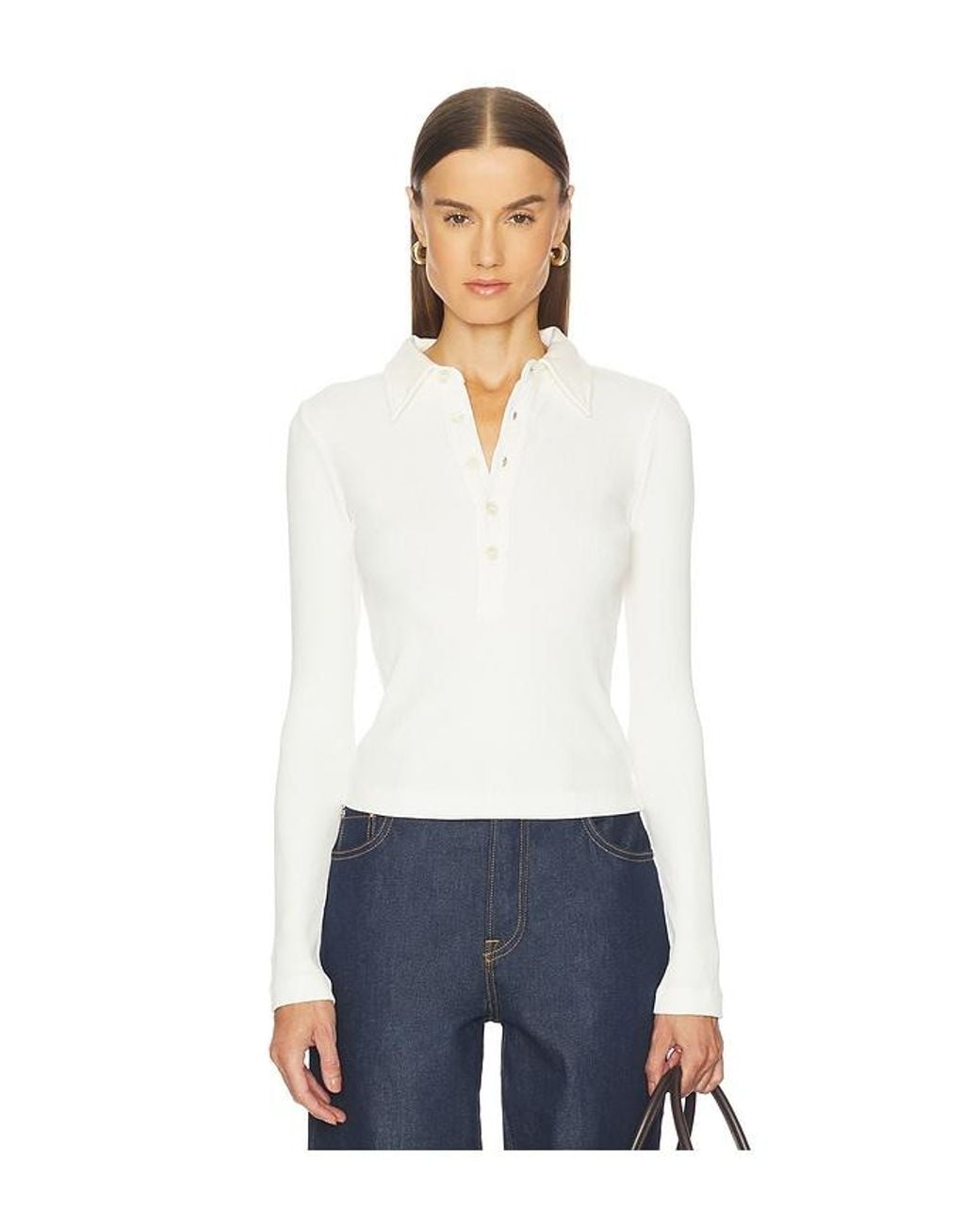 Citizens of Humanity White Long Sleeve 60's Polo
