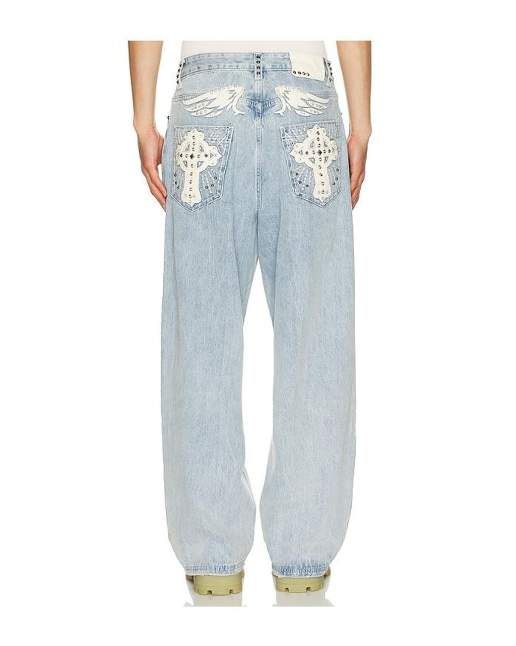Jaded London Blue Applique Cross Xl Colossus Jeans for men