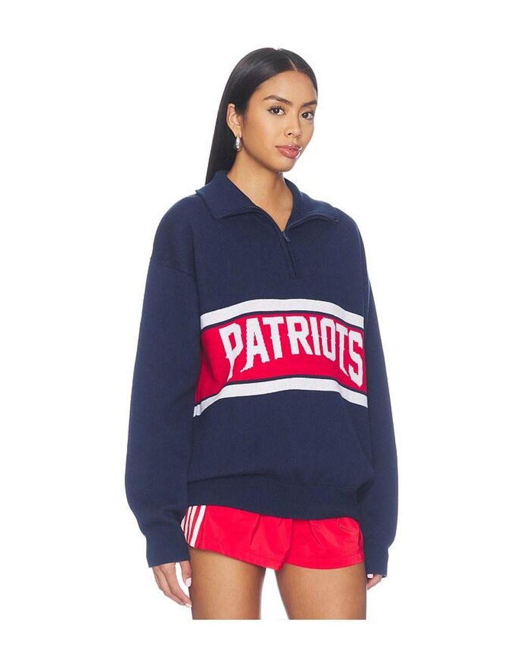 Terez Red New England Patriots Team Stripe Quarter Zip Sweater