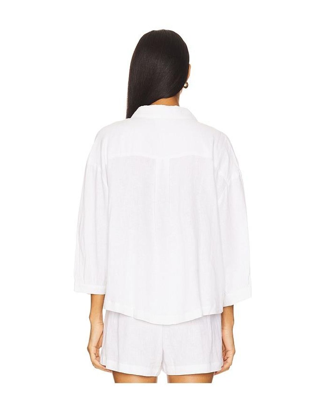 Eberjey White Linen Blend Relaxed Sleeve Top