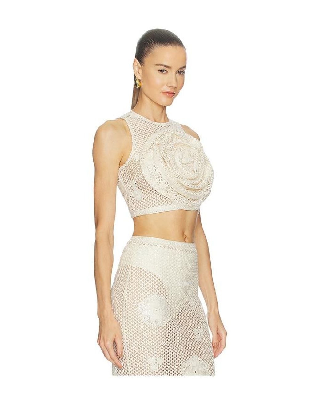 Bronx and Banco White Crochet Mila Crop Top