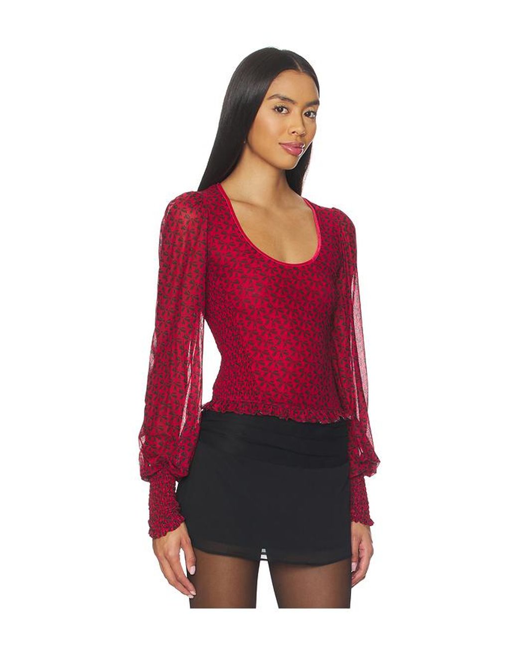 Free People Red Dottie Knit Top
