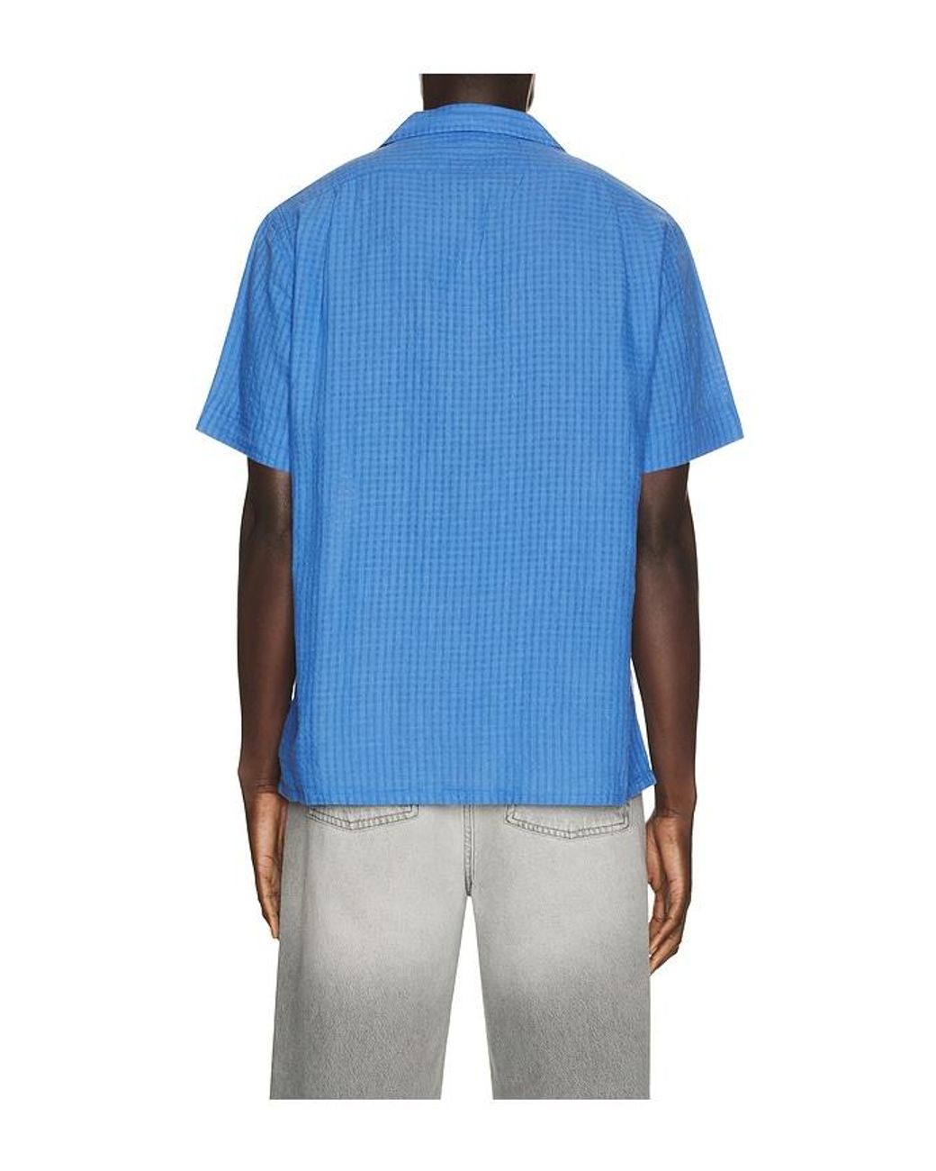 Polo Ralph Lauren Blue Short Sleeve Seersucker Linen Andy Camp Shirt for men