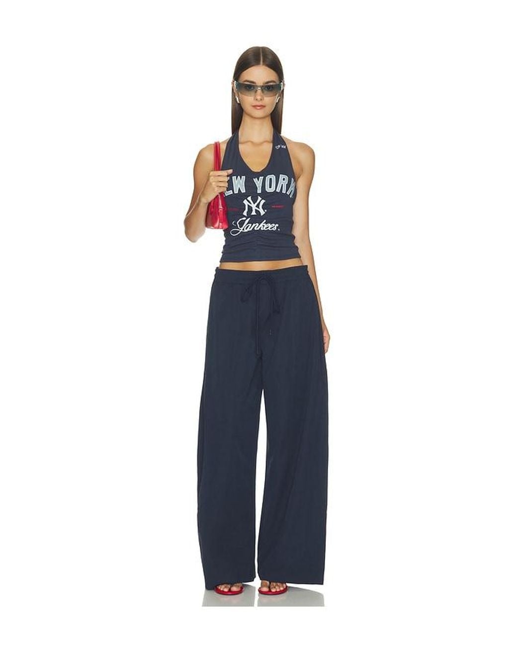 OFF SEASON Blue Ruched Halter Top
