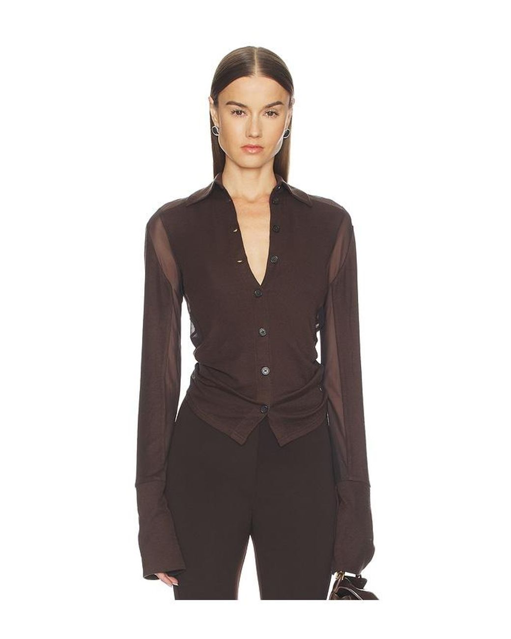 Jade Cropper Black Gathered Back Button Up Top
