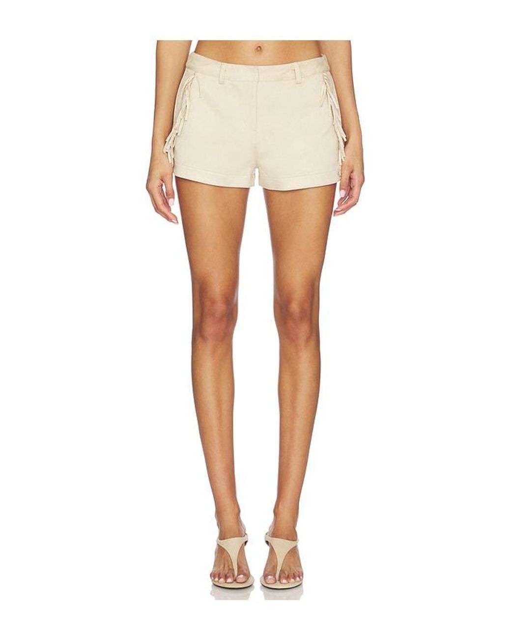SNDY'S White Wes Faux Suede Fringe Short