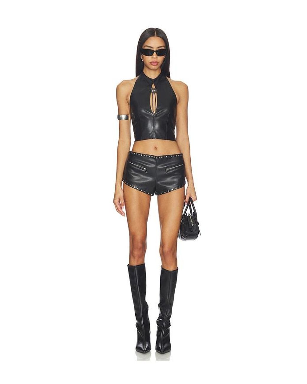 Lamarque Black X Revolve Stella Faux Leather Keyhole Halter Top