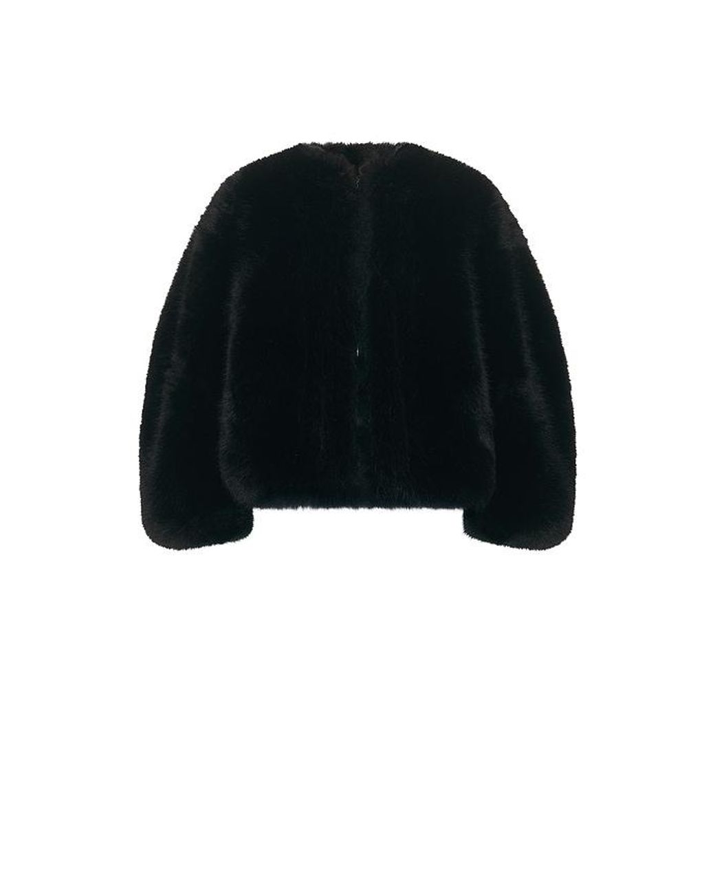 HAELO Black Long Hair Faux Fur Bomber
