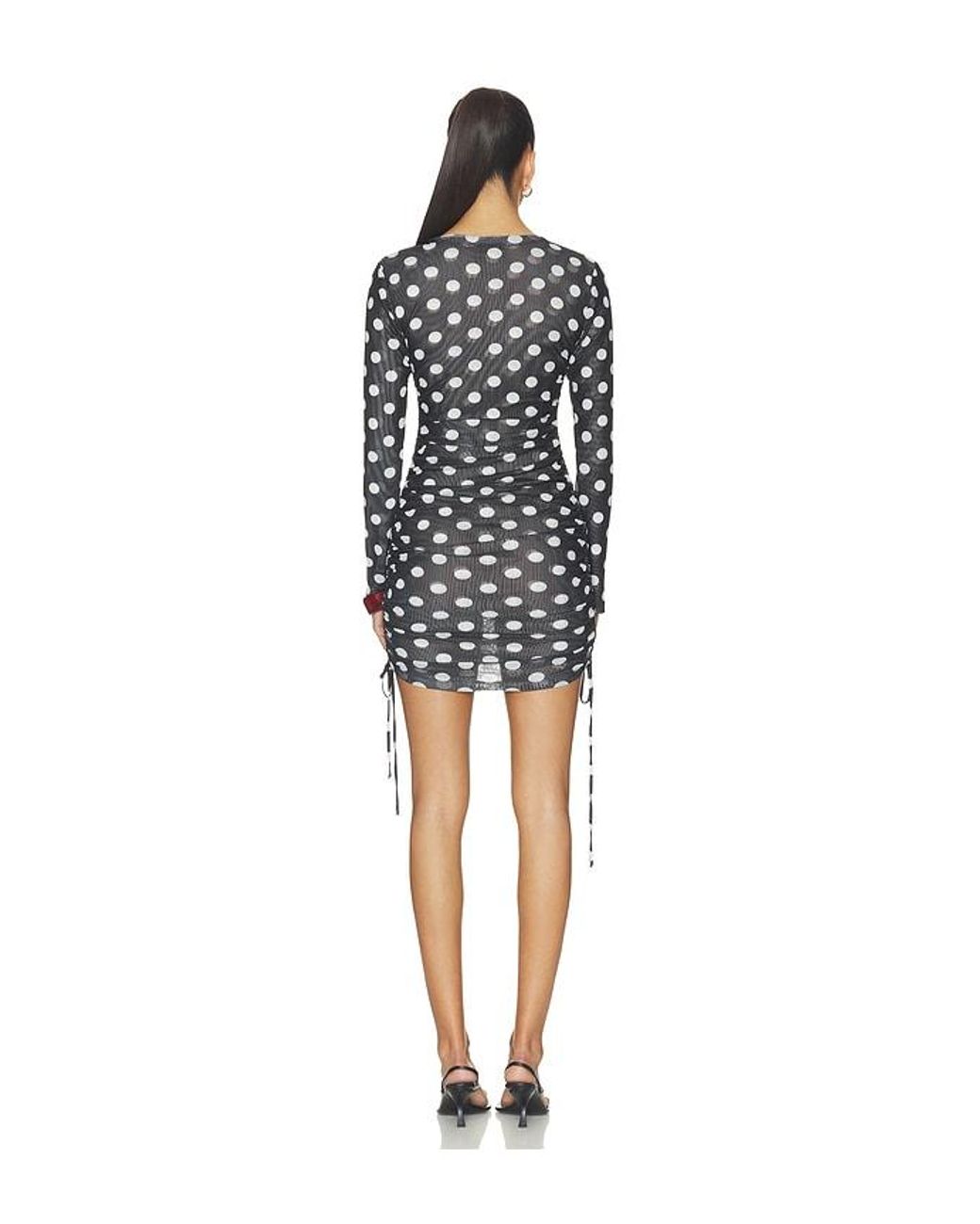 One Teaspoon Black Polka Darling Sheer Mesh Ruched Mini Dress