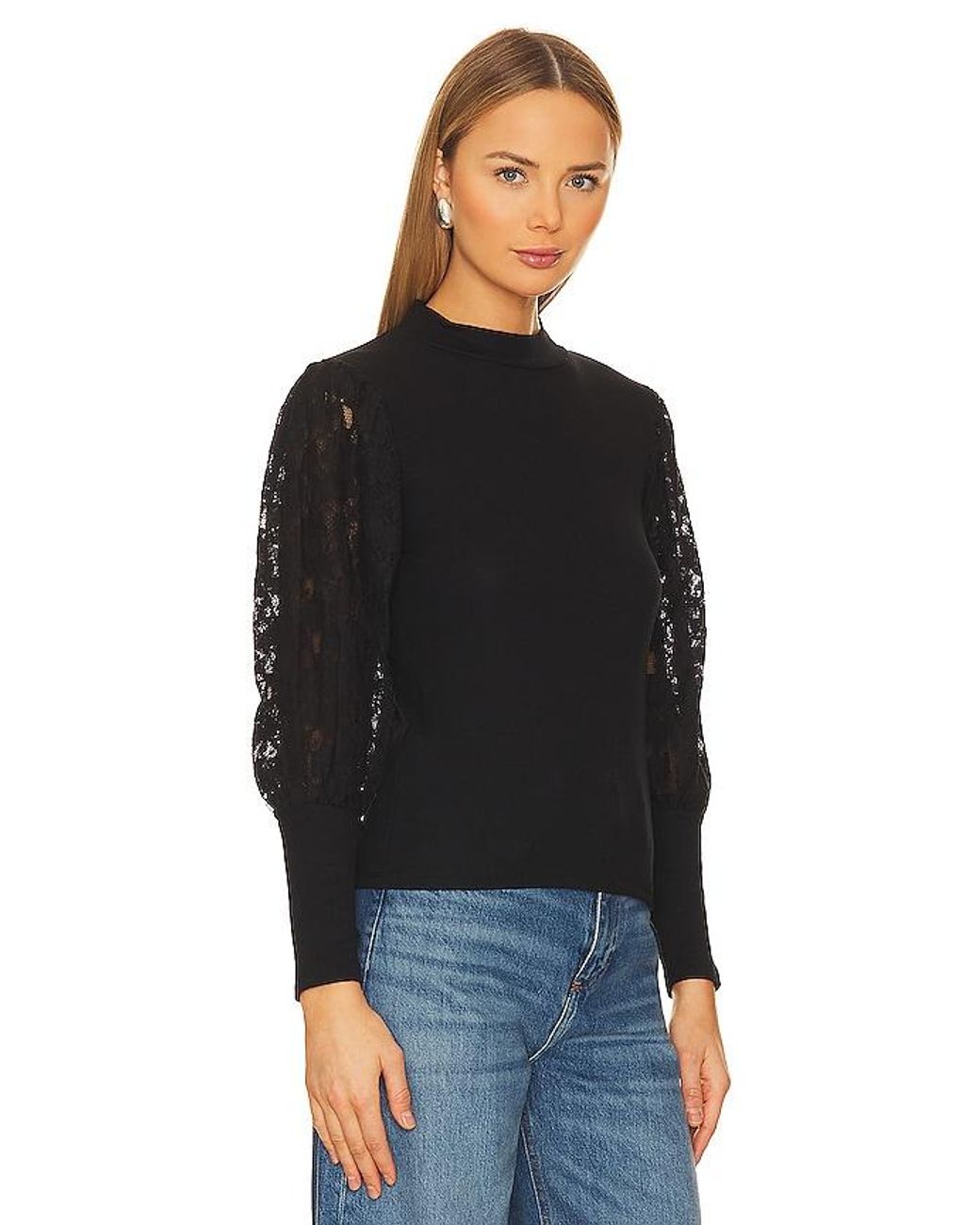 Bobi Black Lace Long Sleeve Sweater
