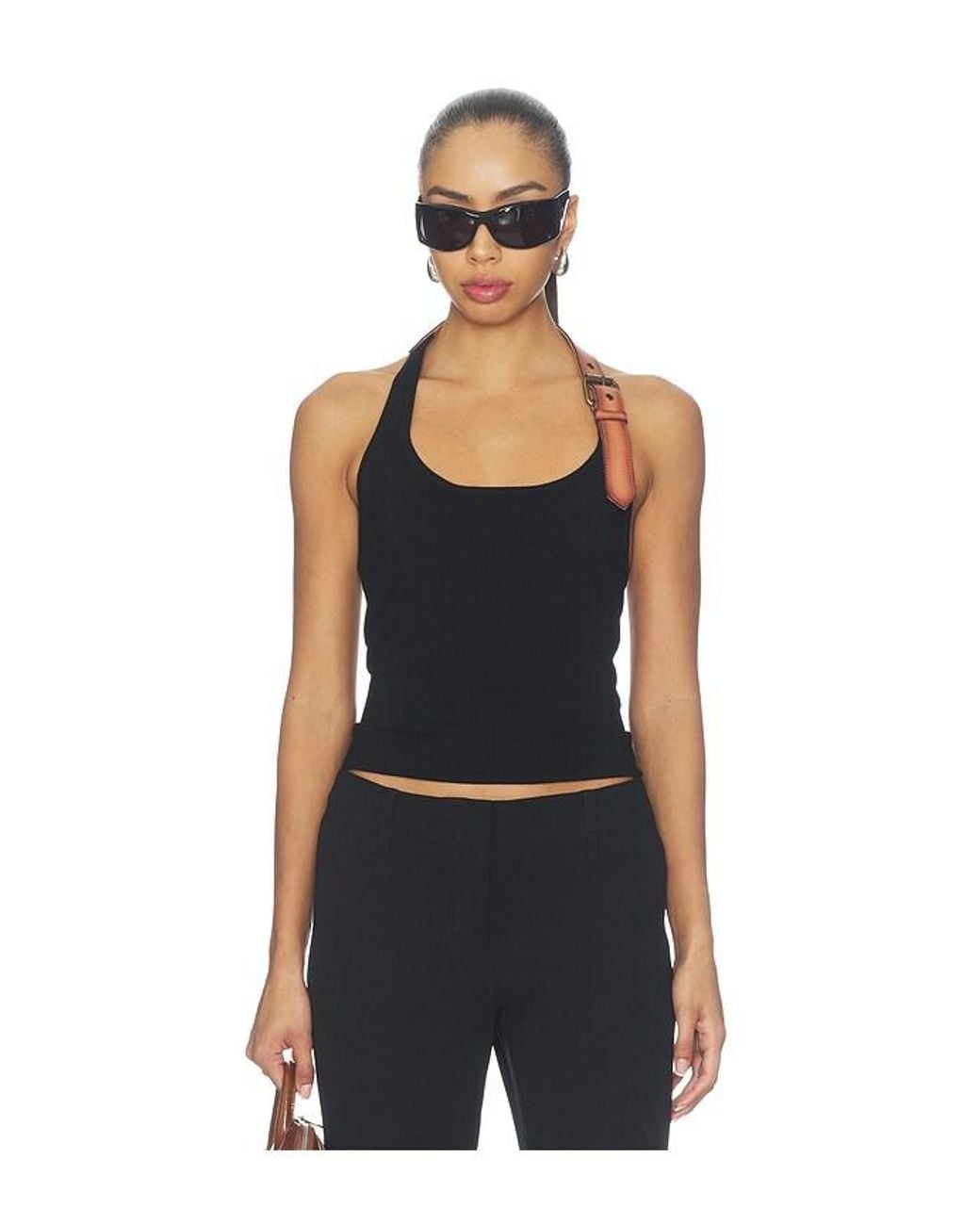 Monse Black Leather Belt Knit Top