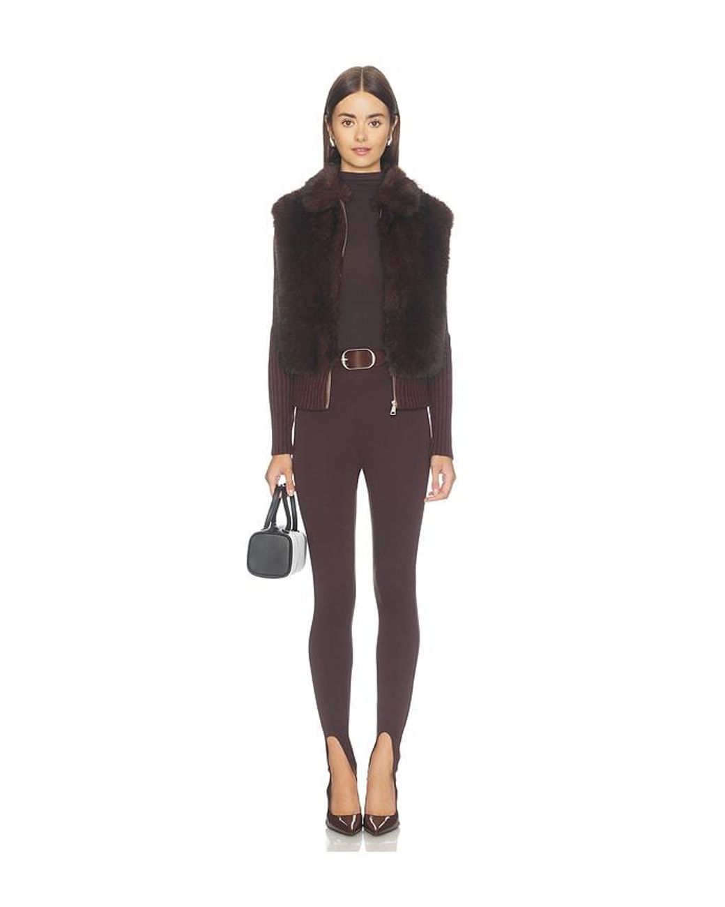 Source Unknown Brown Meti Eco Fur Zip Cardigan