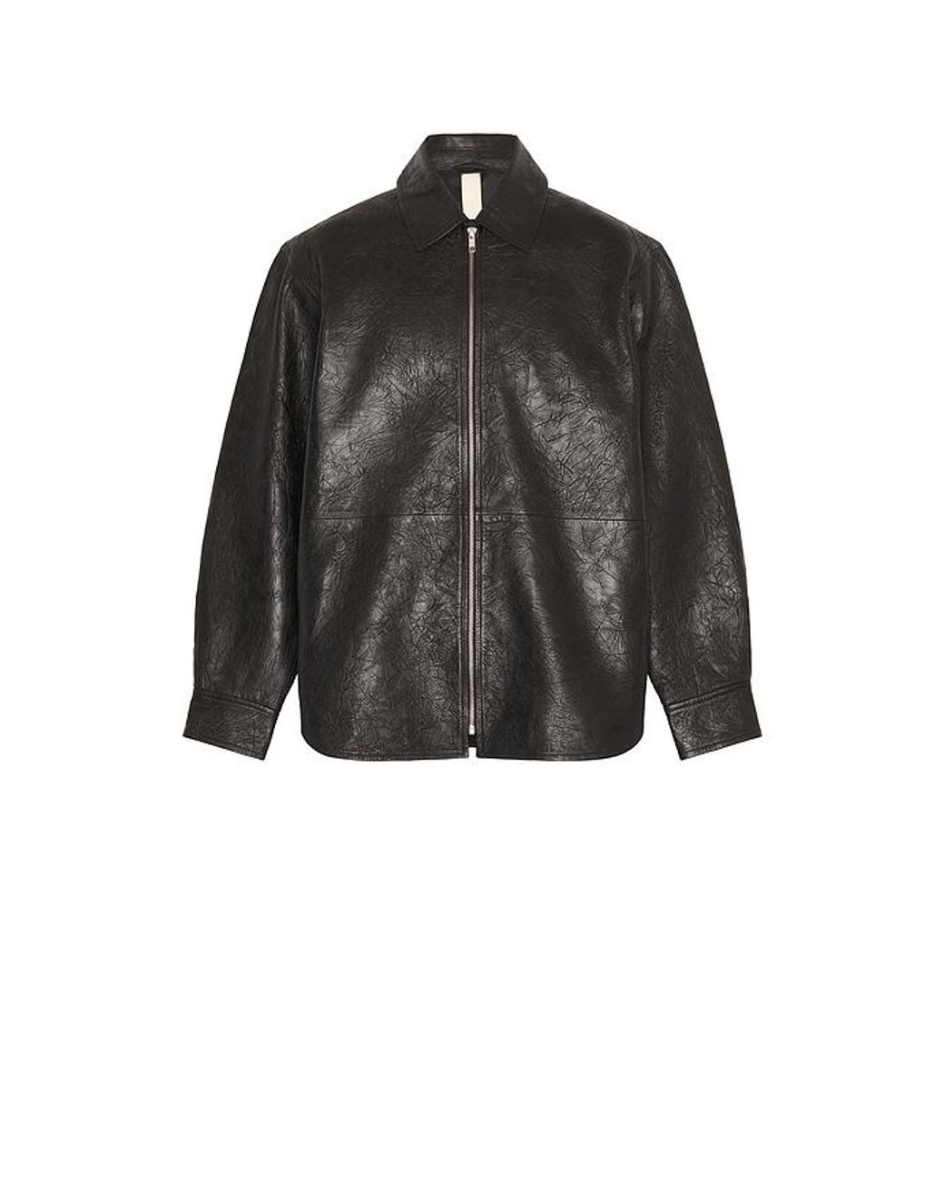 sunflower Black Crinkle Leather Shirt Jacket for men