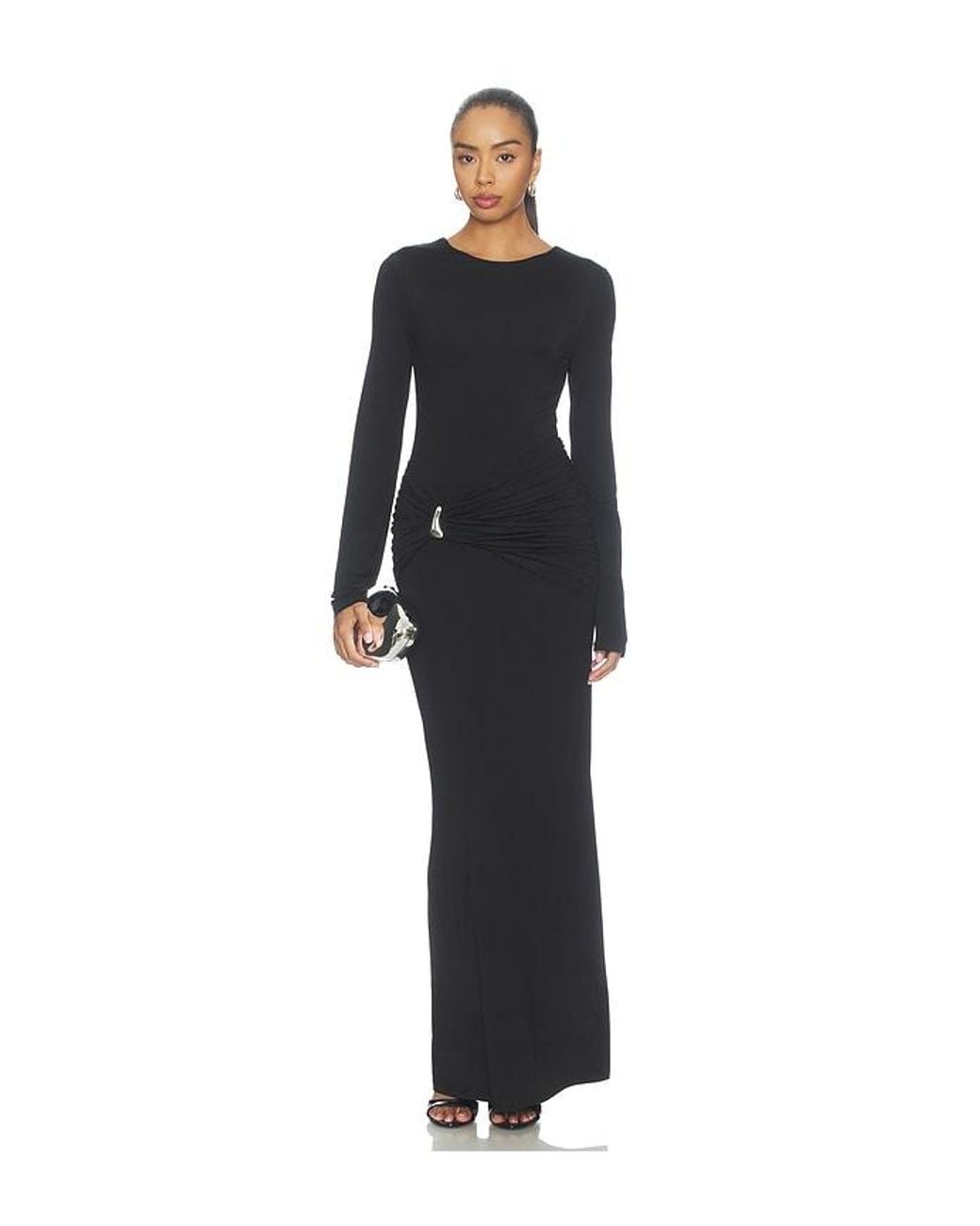 Shona Joy Black Miro Long Sleeve Gathered Maxi Dress