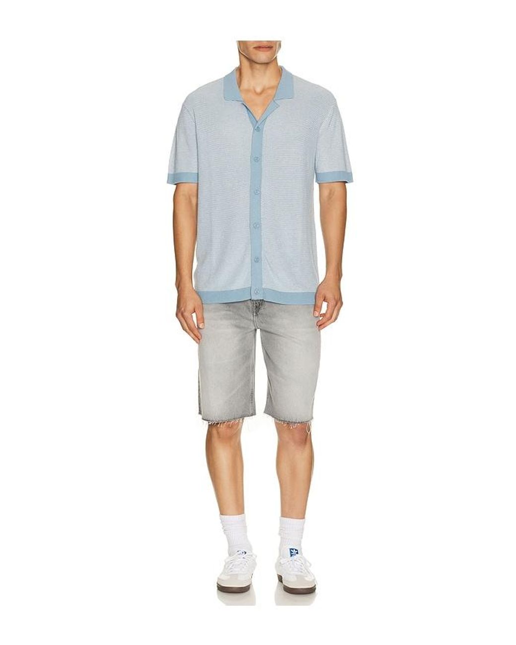 Vintage Summer Blue Sweater Knit Shirt for men