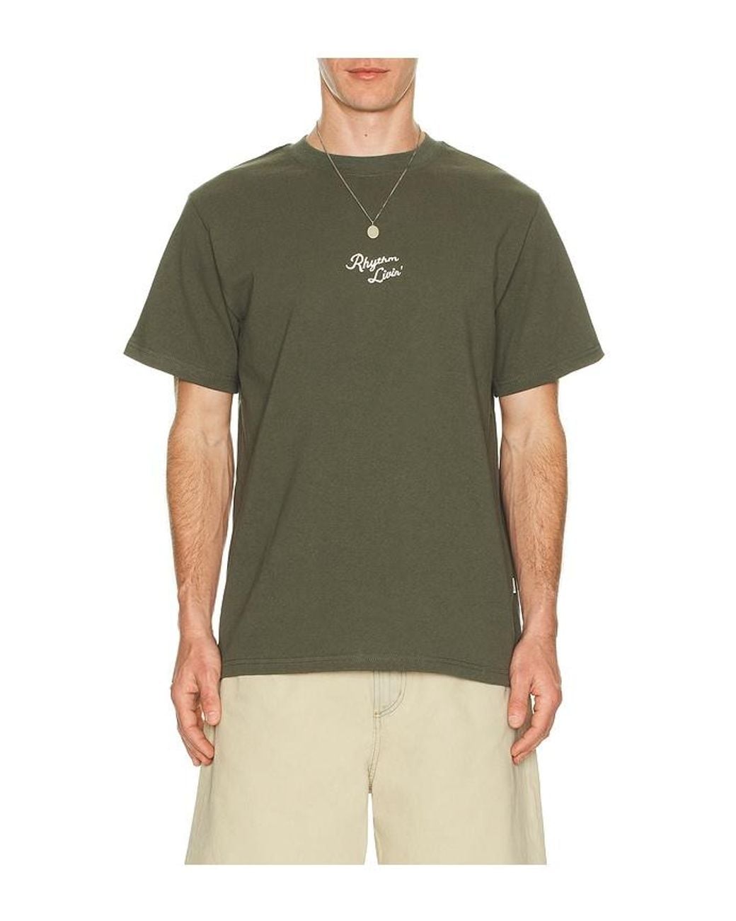 Rhythm Green Heavy Vintage Embroidered T-Shirt for men