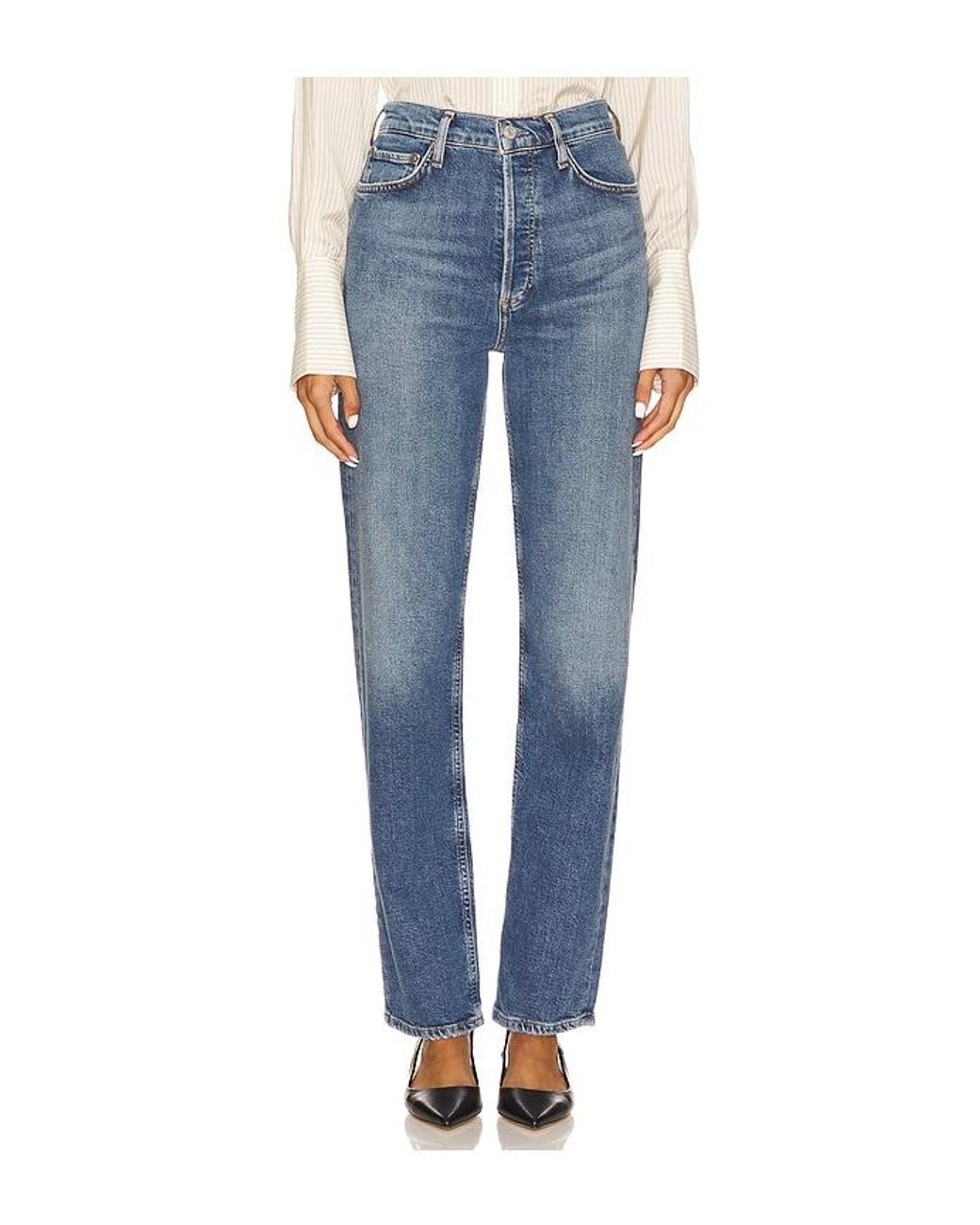 Agolde Blue 90S Pinch Waist Long High Rise Straight Jeans
