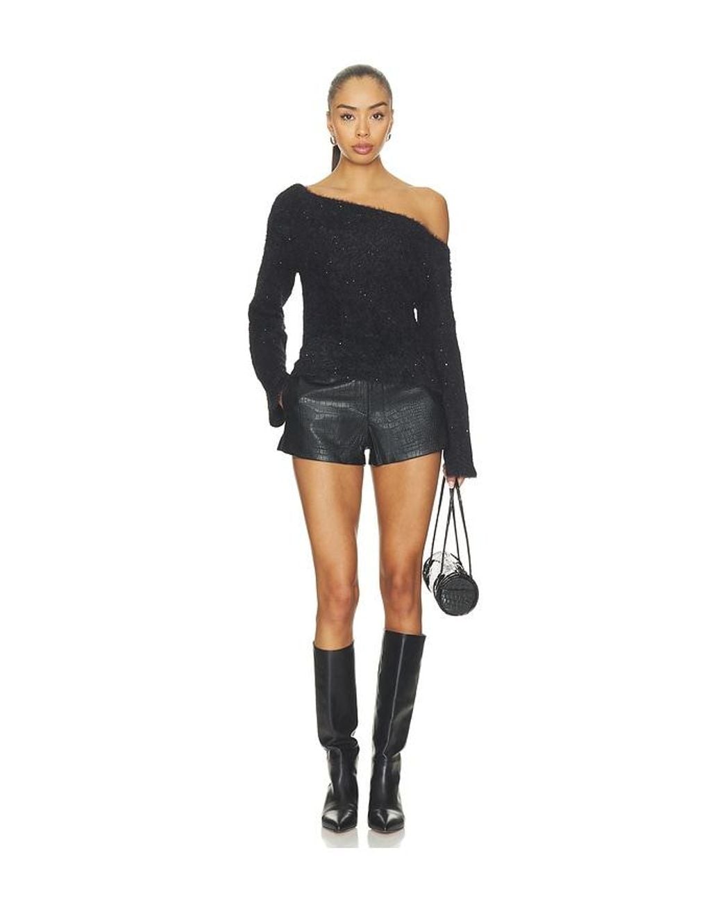 SNDY'S Black Wendy Faux Croc Mini Short