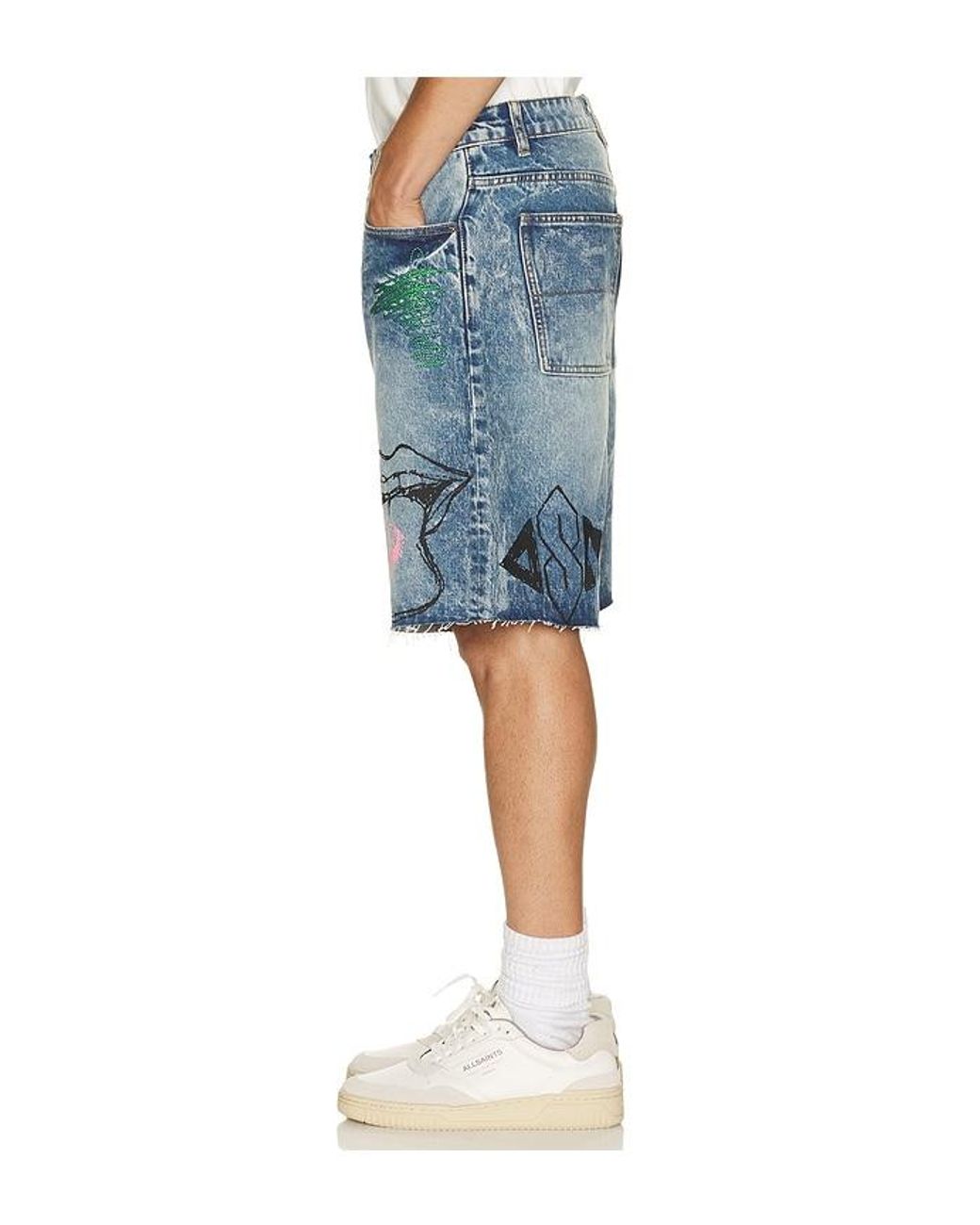 DIET STARTS MONDAY Blue Doodle Denim Shorts for men