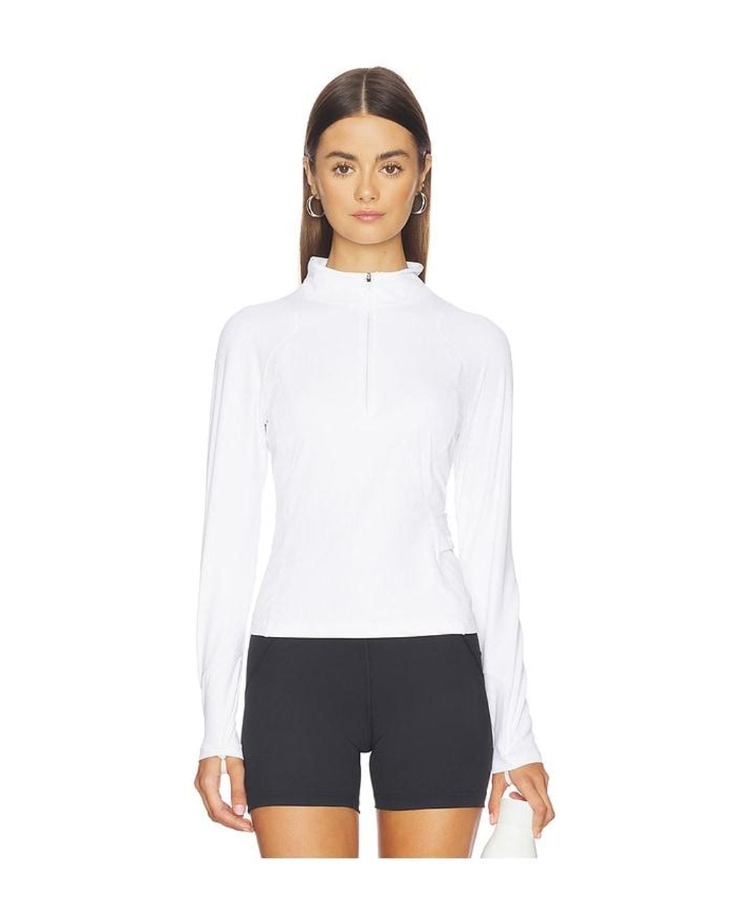 Halfdays White Julie Ribbed 1/4 Zip Top