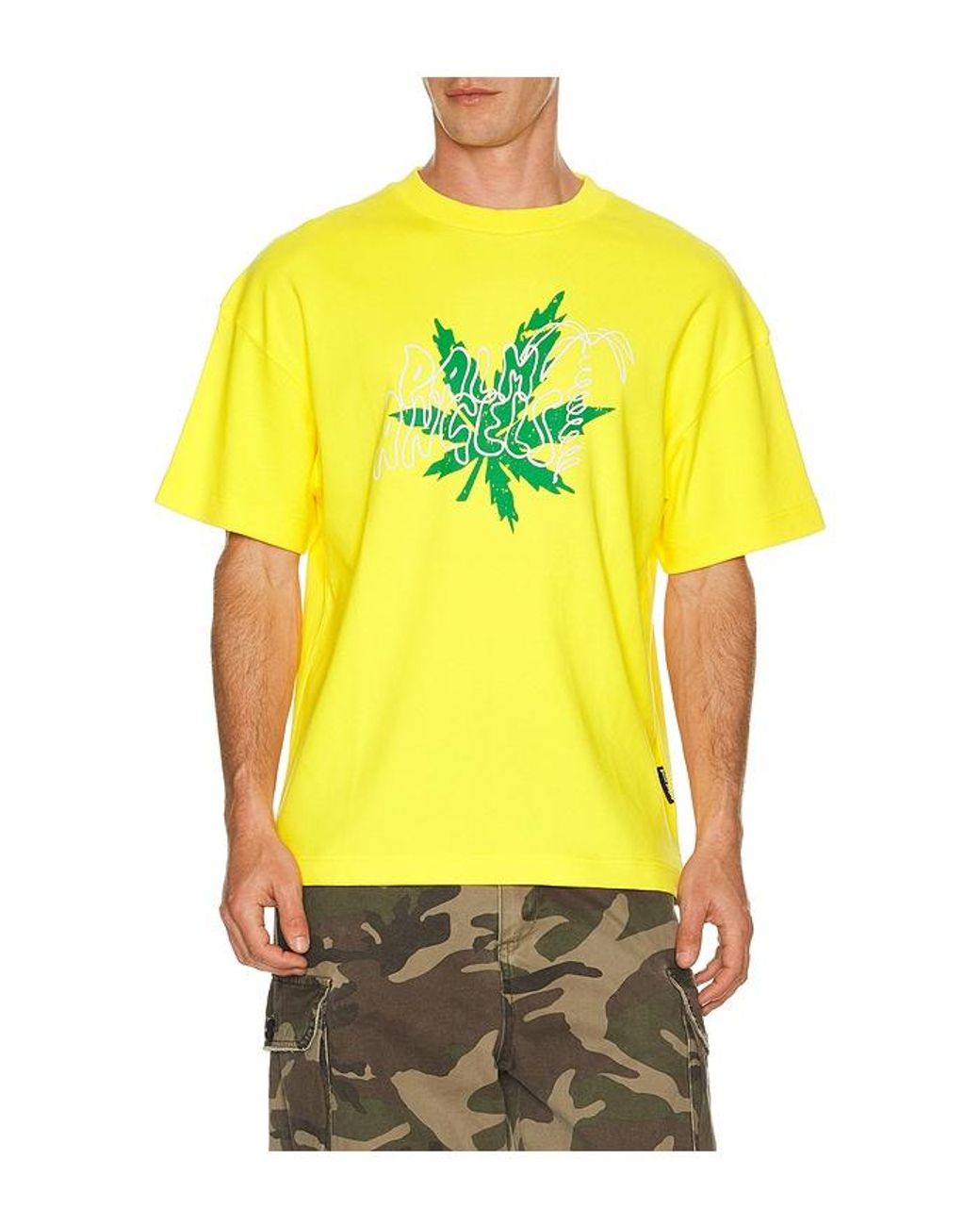 Palm Angels Yellow Palm Leaf Regular Tee for men