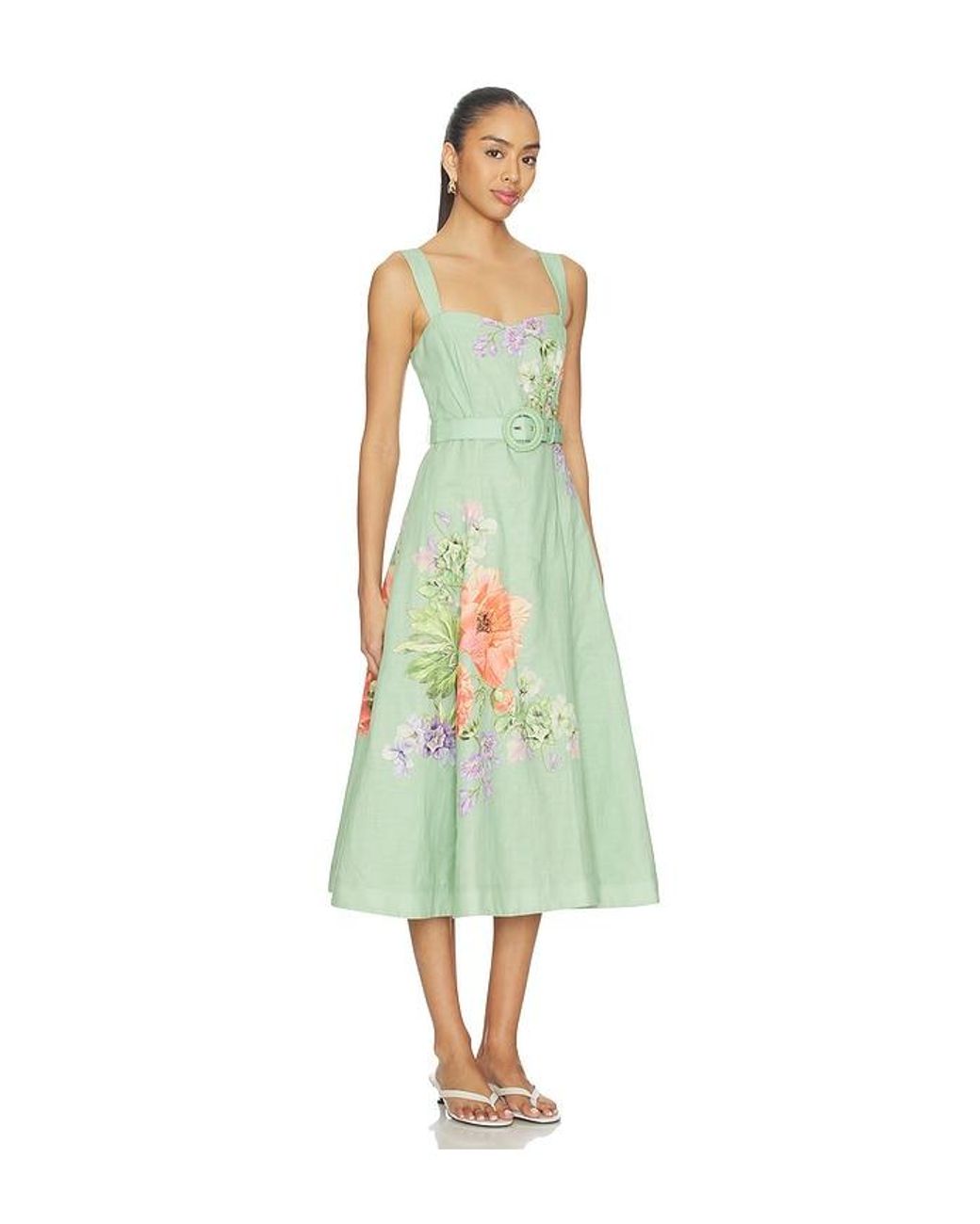 Hemant & Nandita Green Midi Dress With Buckle Belt
