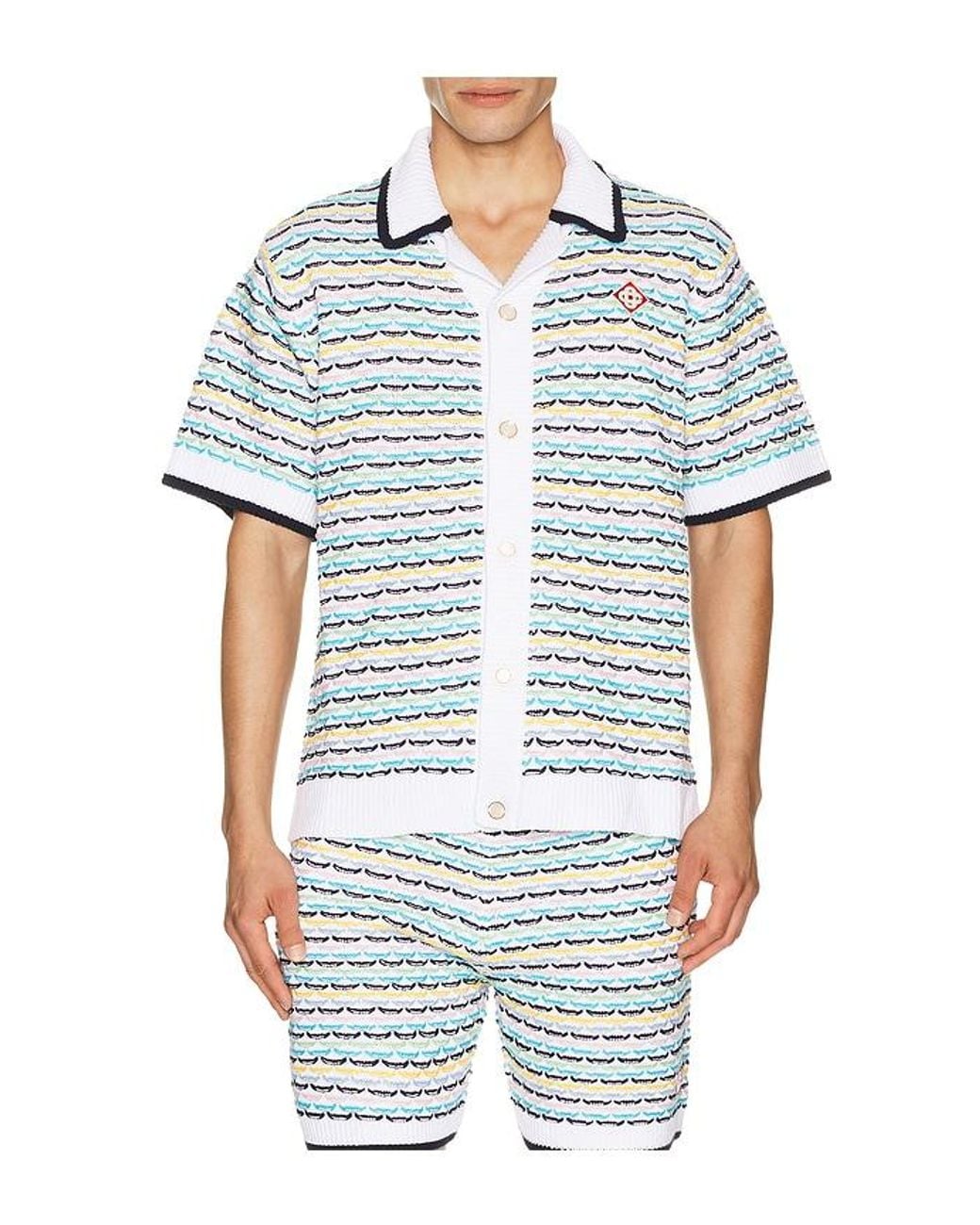 Casablanca White Tuck Stitch Short Sleeve Shirt for men