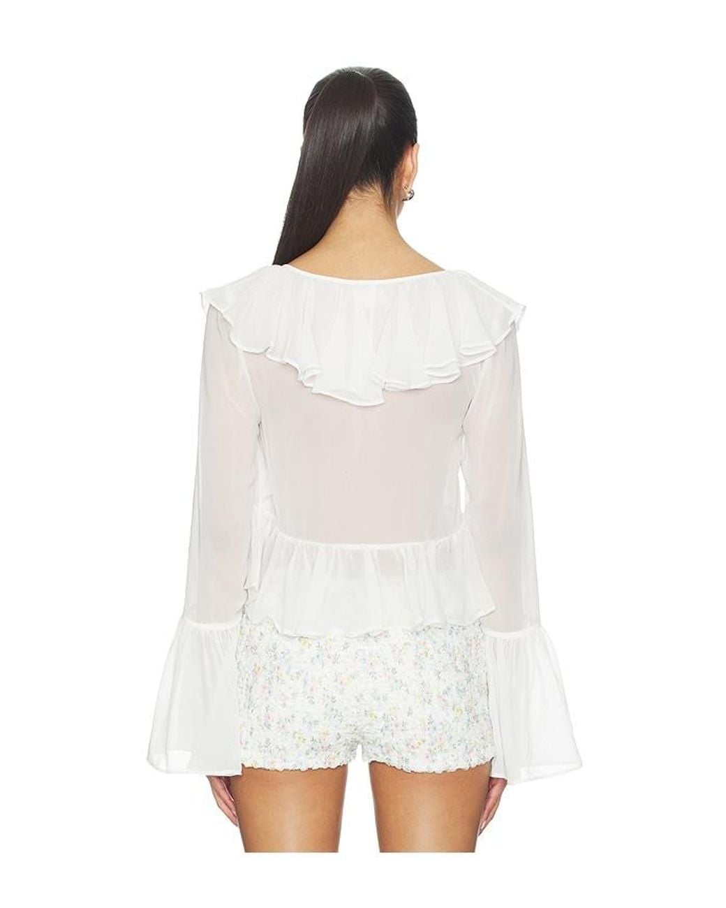 For Love & Lemons White Lila Flare Top