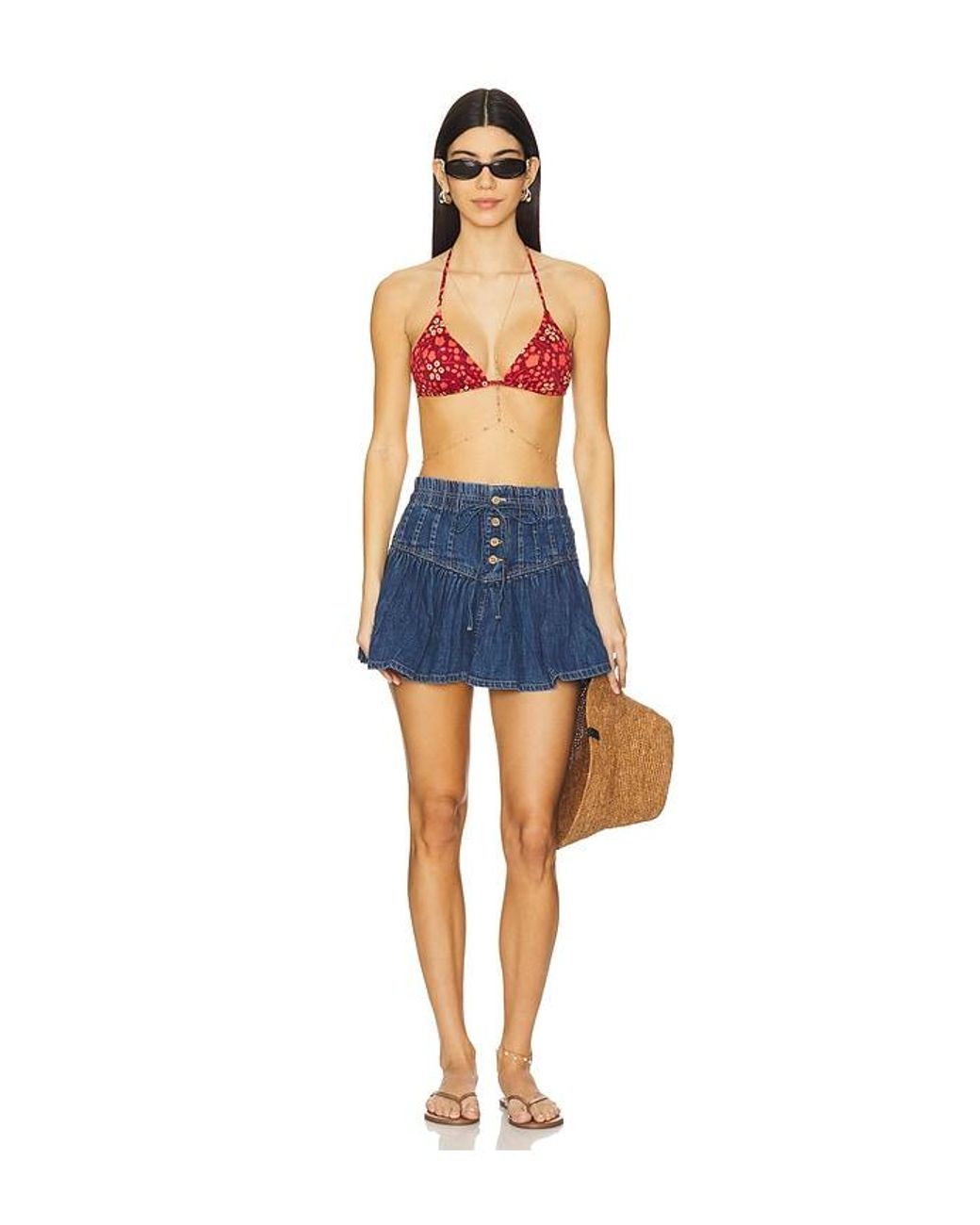 Free People Blue X We The Free Roselle Denim Mini Skirt