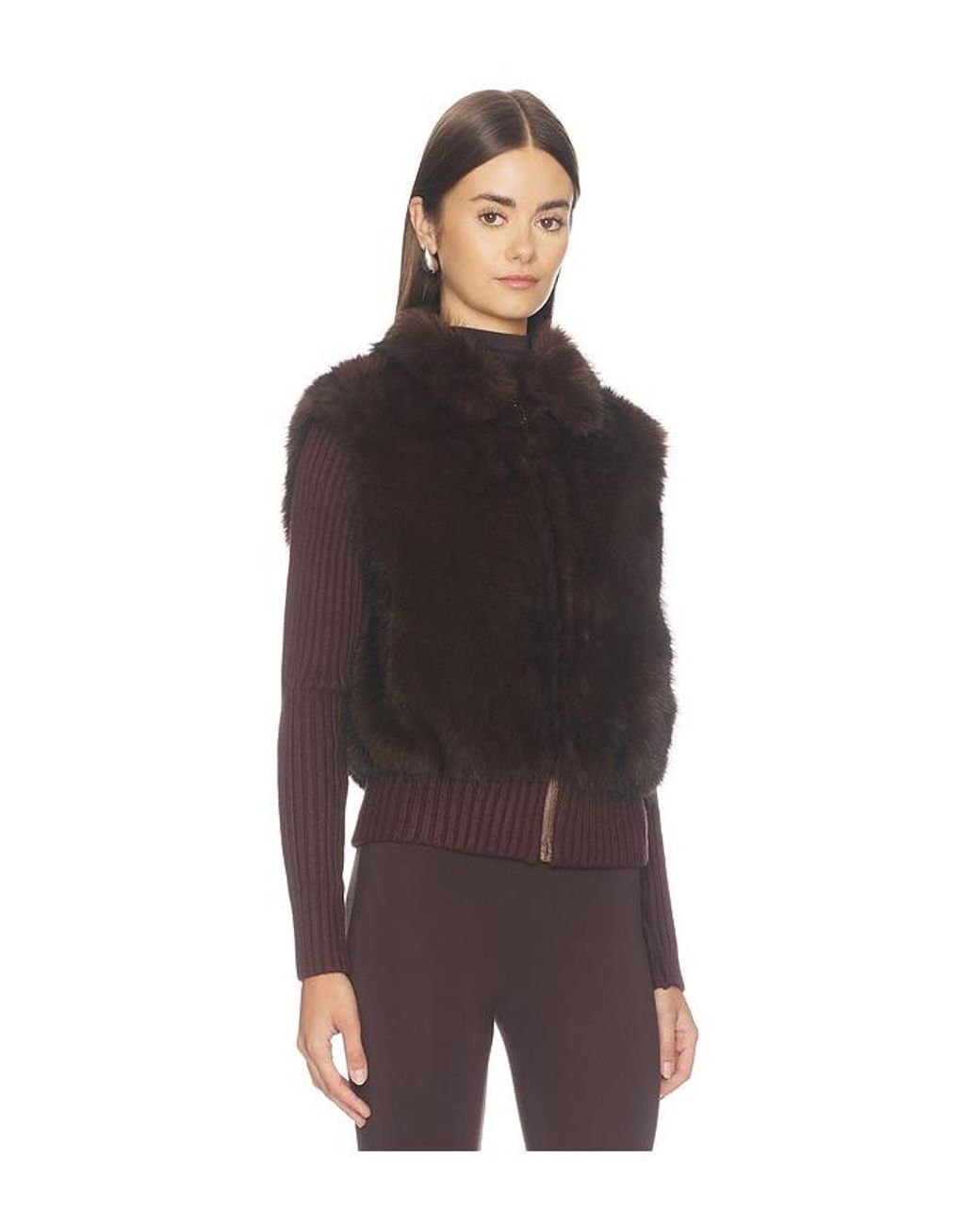 Source Unknown Brown Meti Eco Fur Zip Cardigan