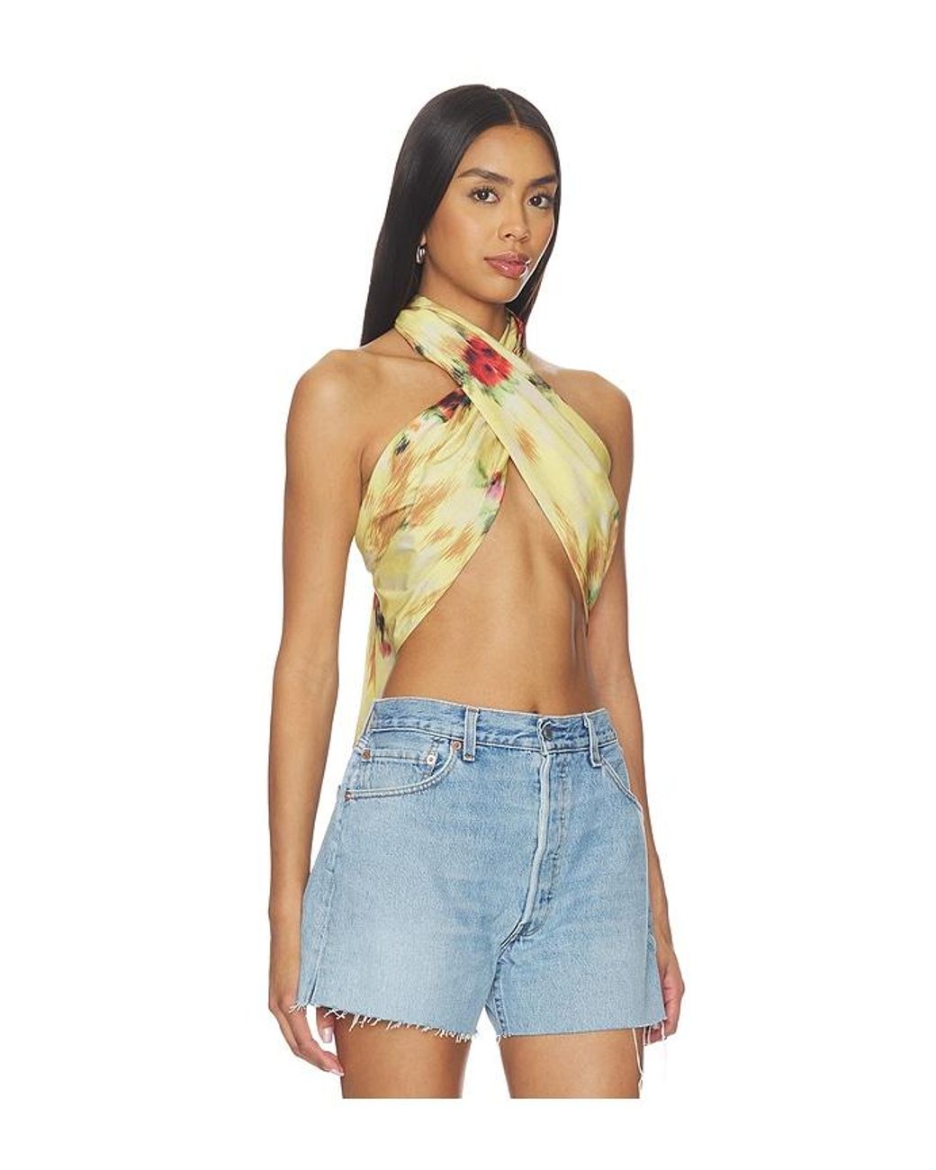 Ganni Yellow Printed Wrap Scarf
