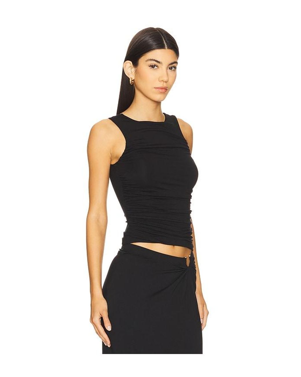 GOOD AMERICAN Black Ruched Tank Top
