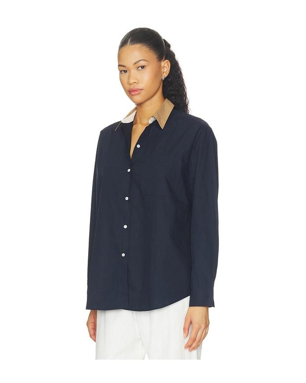 Leset Blue Yoshi Contrast Classic Button Down Top