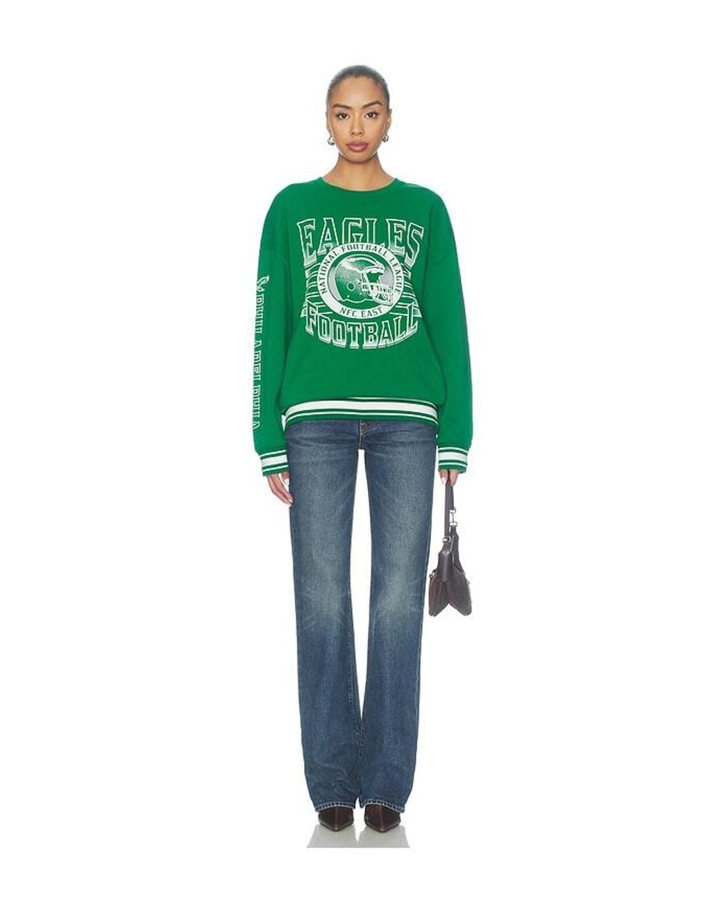 Junk Food Green Eagles Striped Rib Crew Sweatshirt