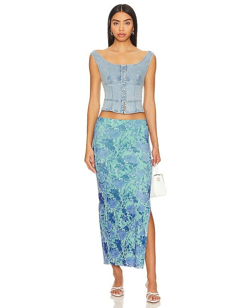 Free People Blue Sally Denim Corset Top