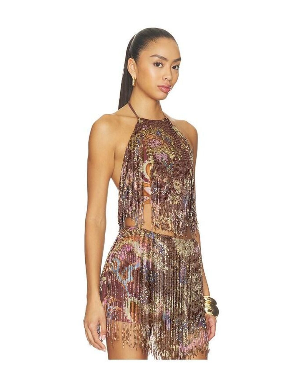 PATBO Brown Boho Print Top