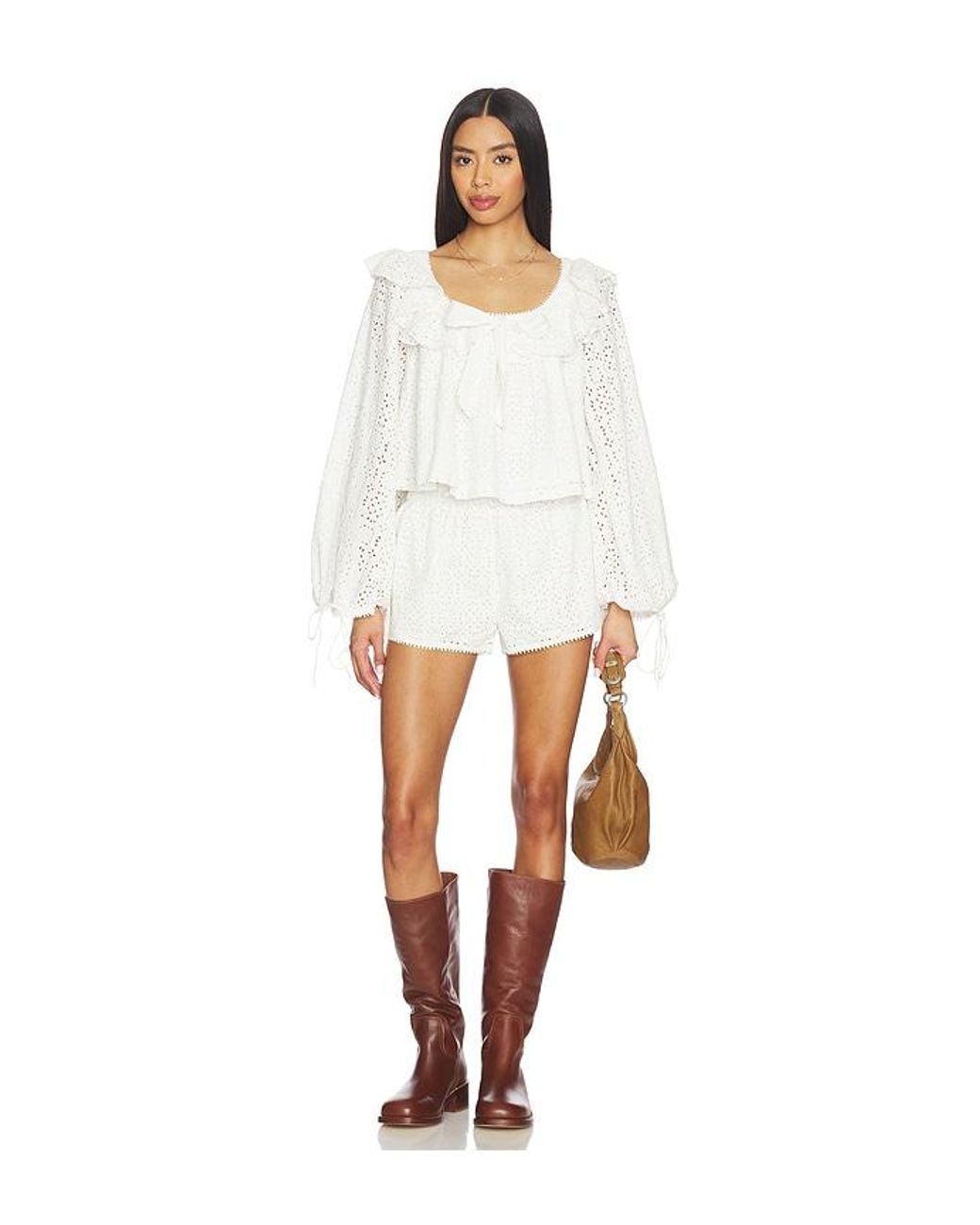 For Love & Lemons White Willa Eyelet Top
