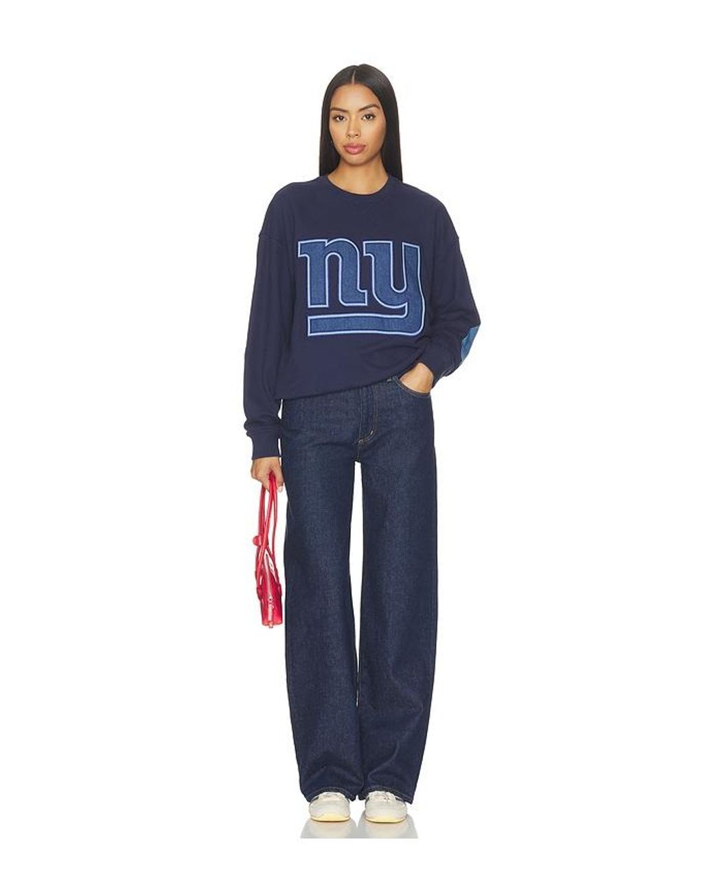 Terez Blue New York Giants Denim Patch Crew Sweater