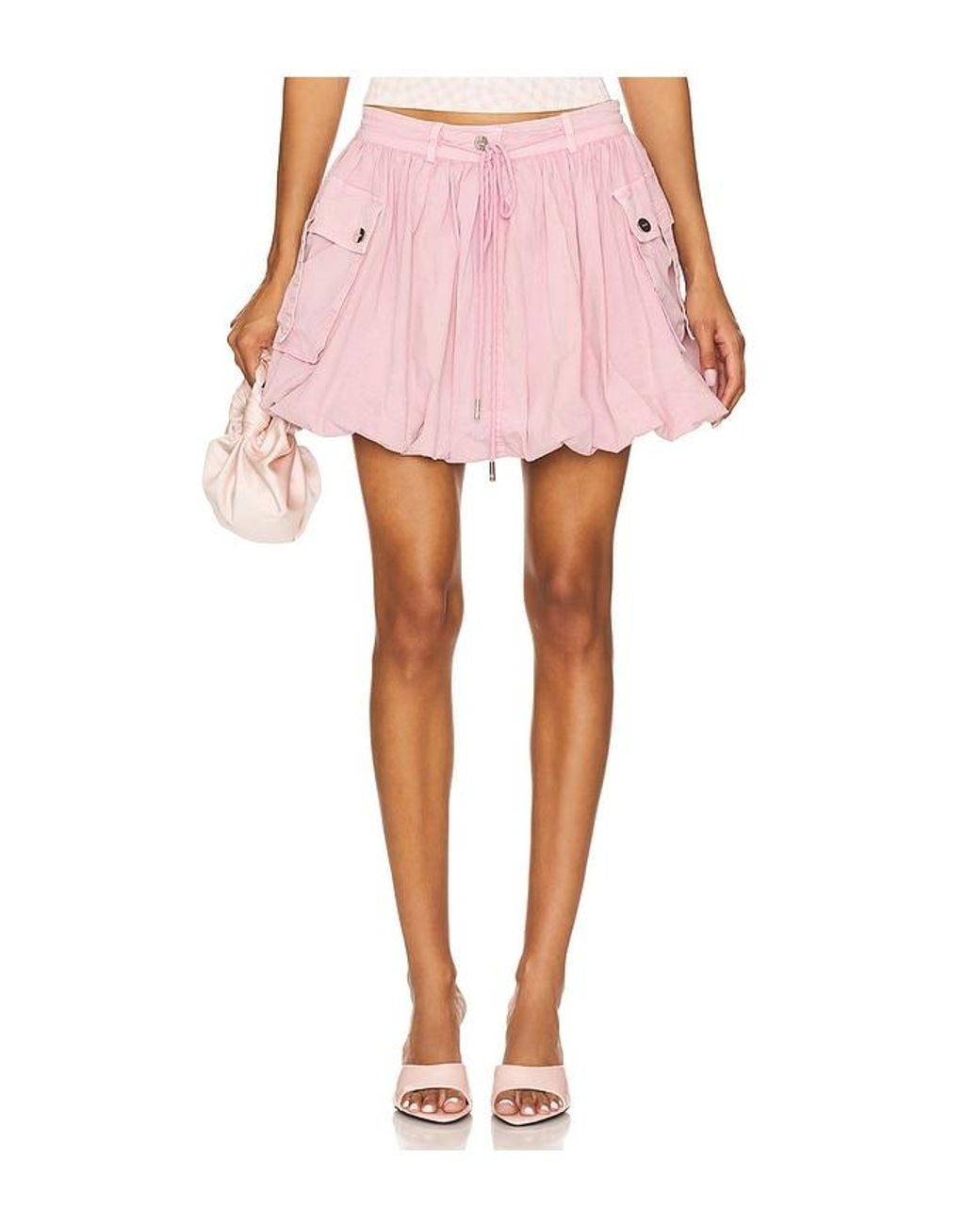 Ganni Pink Washed Stretch Cotton Mini Bubble Skirt
