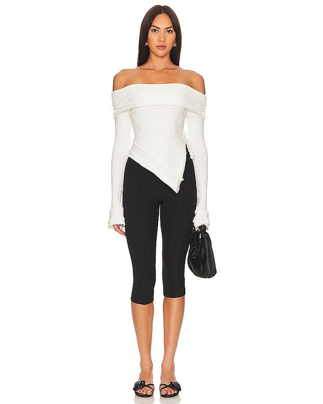 GUIZIO White Soler Fold Over Knit Top
