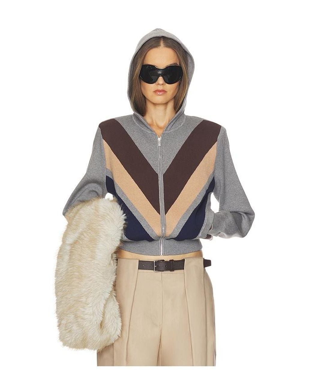Helsa Multicolor Keeghan Color Block Knit Zip Hoodie