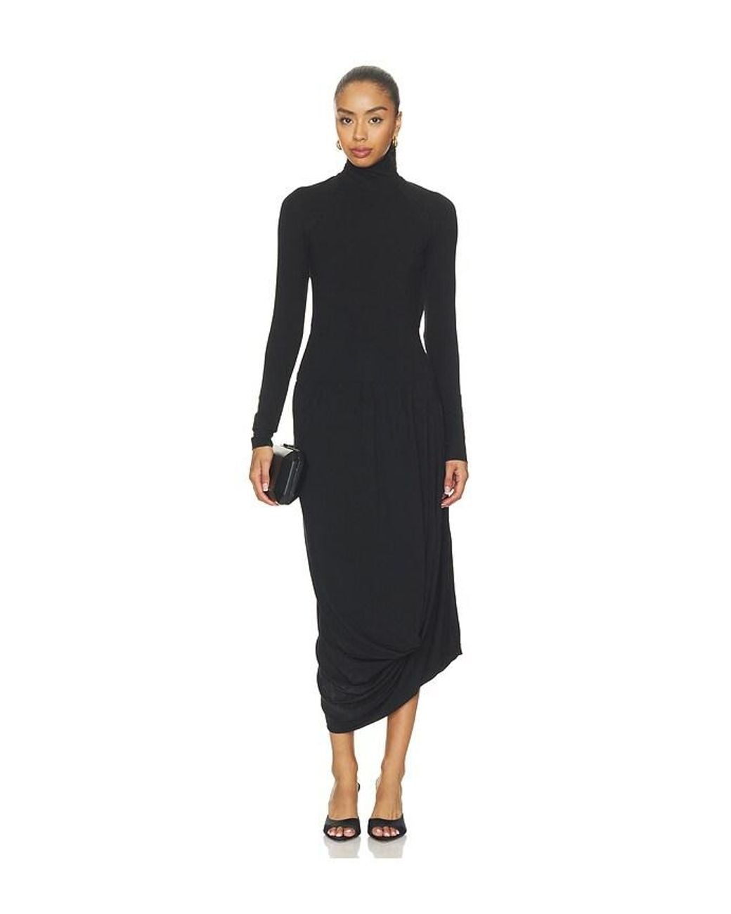 The Line By K Black Jan Open Back Draped Longsleeve Dress