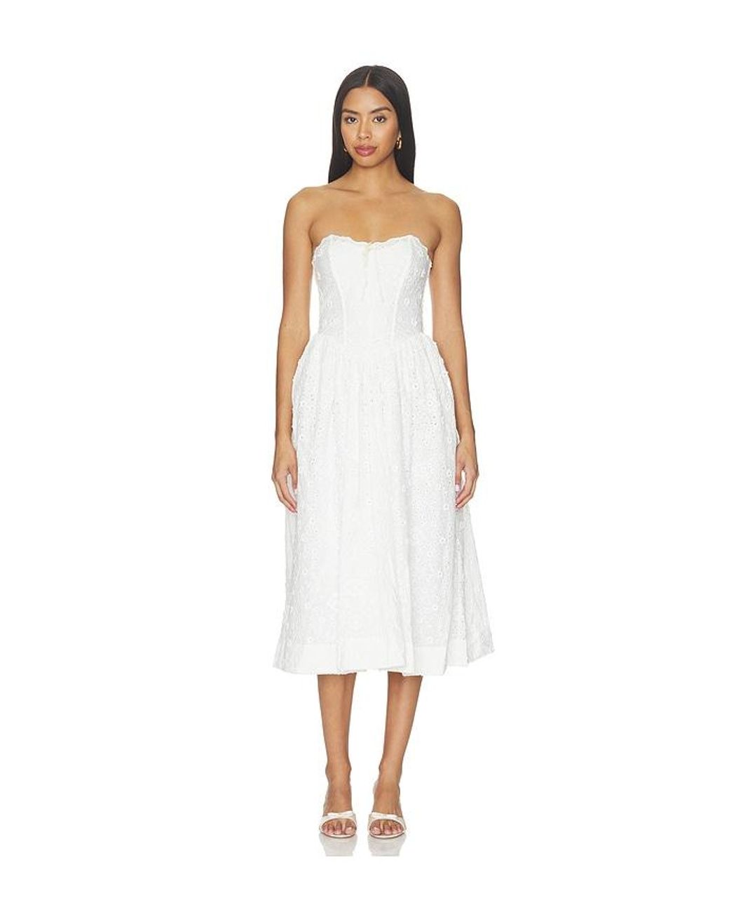 For Love & Lemons White Laura Eyelet Midi Dress