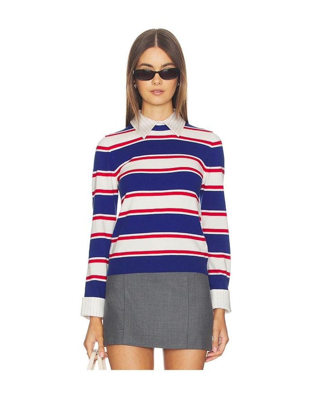 Alice + Olivia Blue Porla Collared Sweater