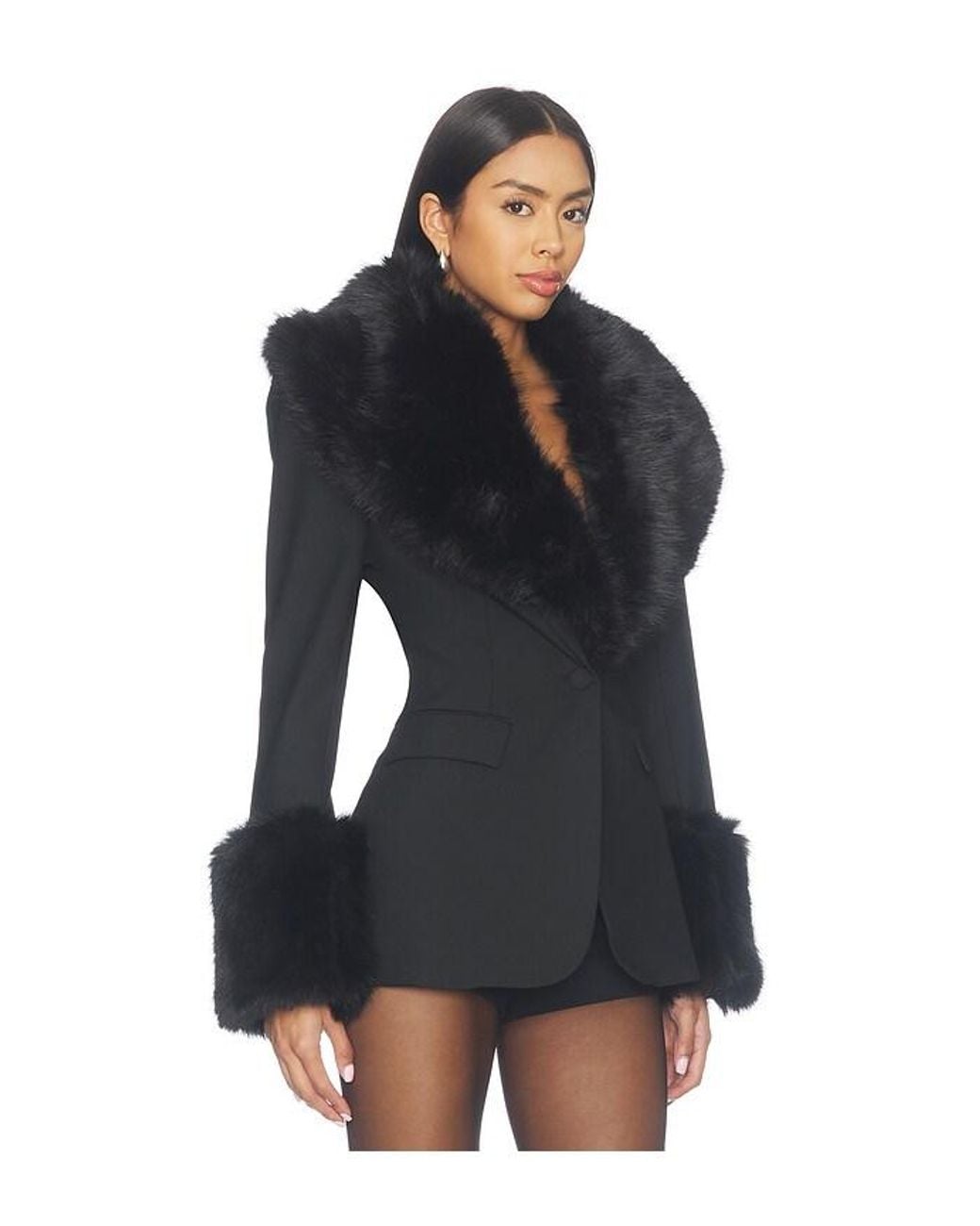 Naked Wardrobe Black Suiting Faux Fur Blazer